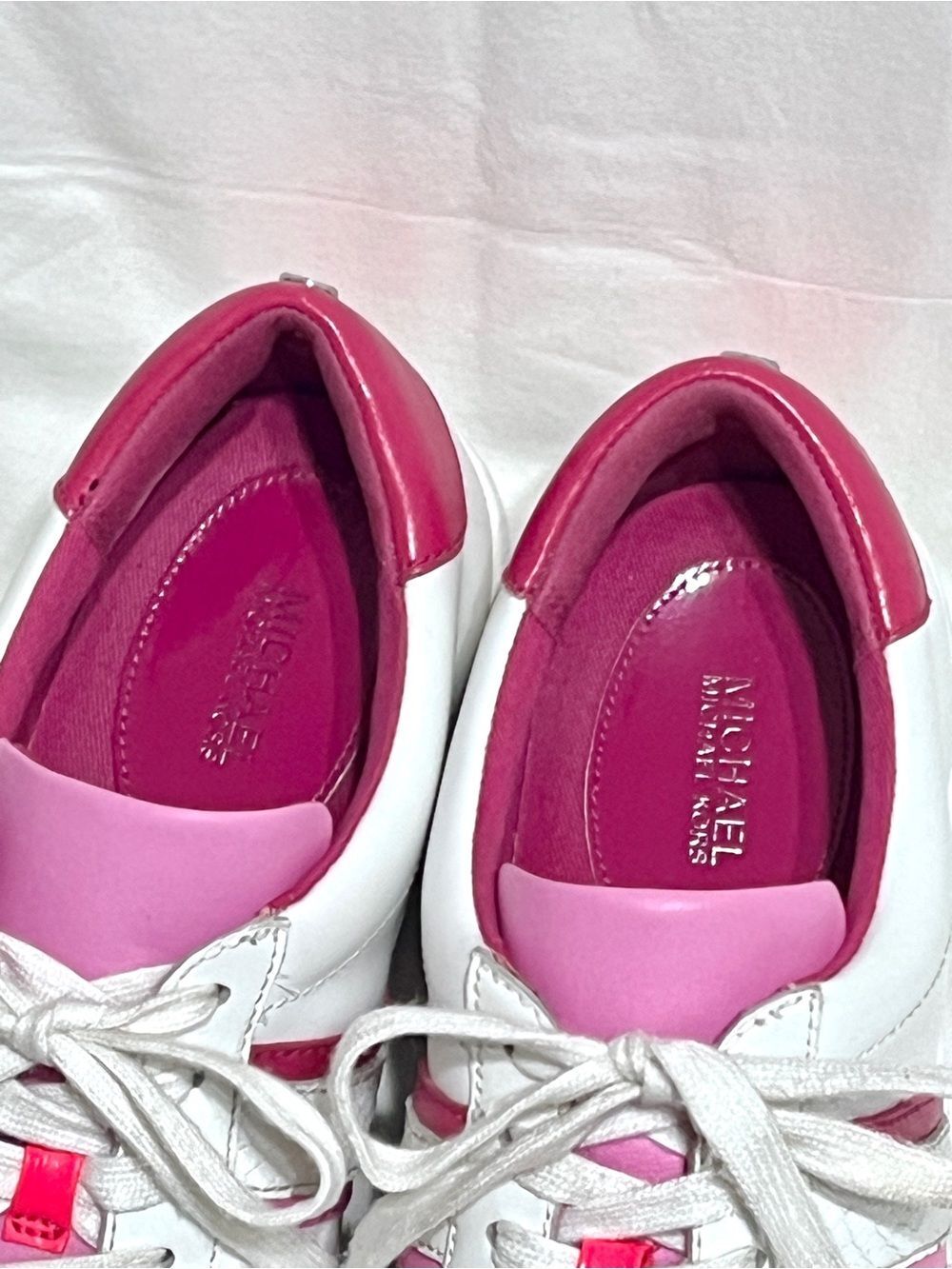 MICHAEL Michael Kors Irving Stripe Lace Up Sneakers White Pink - Picture 4 of 5